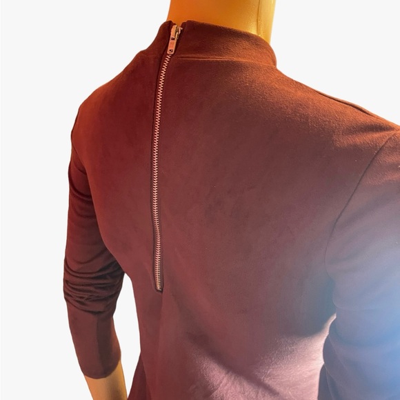 Plum Suede Mini Dress with High Neck size M - Picture 6 of 8